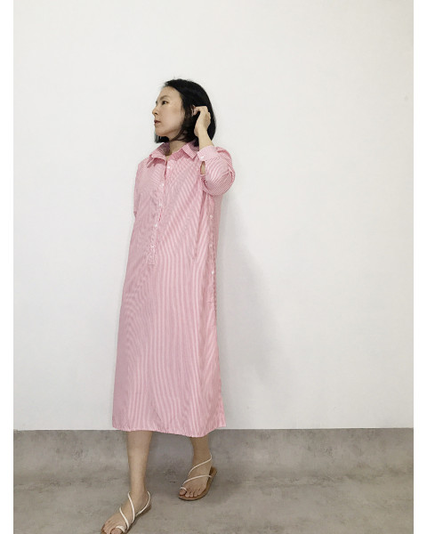 Dress Kemeja stripes Pink/Olive/Black/Navy