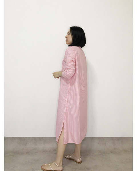 Dress Kemeja stripes Pink/Olive/Black/Navy